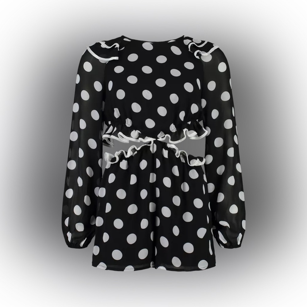 POLKA DOT CUT OUT RUFFLE ROMPER - Picture 2 of 4